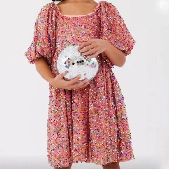 Lola + The Boys Sequin Strawberry Birthday Cake Pink Dress size 4 NWT - Picture 3 of 15